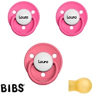 Bibs de Lux sutter med navn (1 Raspberry, 2 Coral) Runde Latex str.2, 3 pack